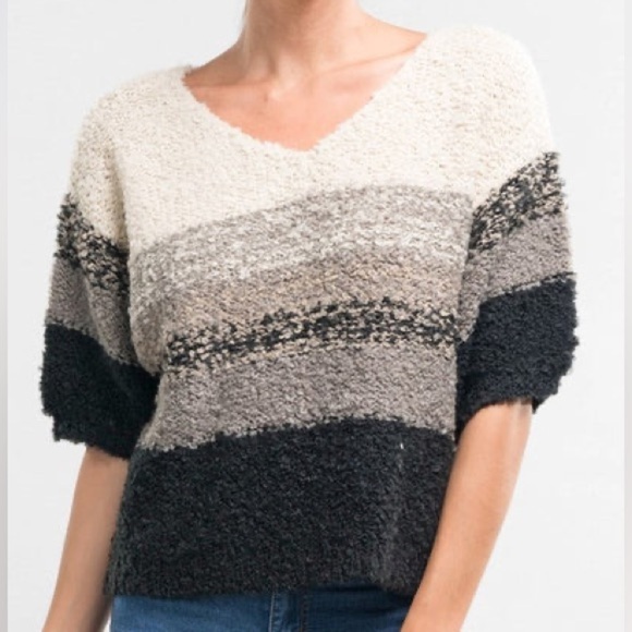 Lovestitch lesley cropped bubble sleeve striped sweater | S/M - Picture 14 of 16